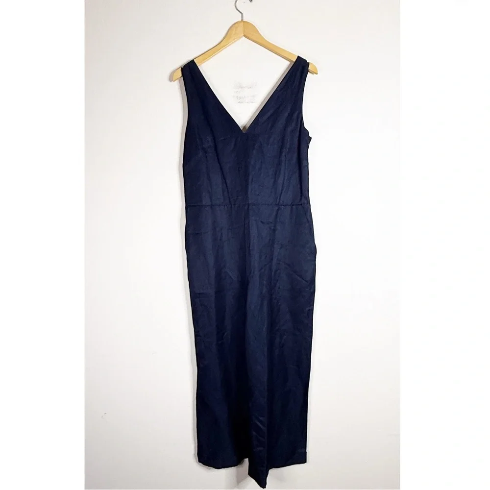 BANANA REPUBLIC navy blue sleeveless wide leg crop linen jumpsuit SIZE 10 NEW